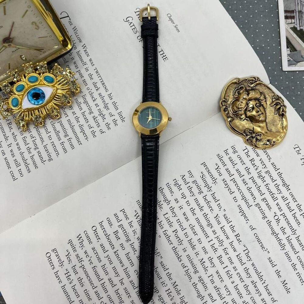 Vintage Gold Tone Malachite Green Dial Cocktail Women's Watch